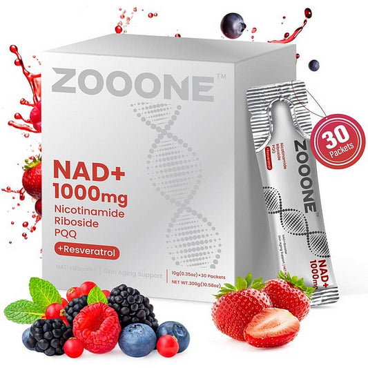 ZOOONE NR1000 - NAD+ Berry Flavor Drink Mix for Skin Aging Support, Energy, and Focus - 30 Pack